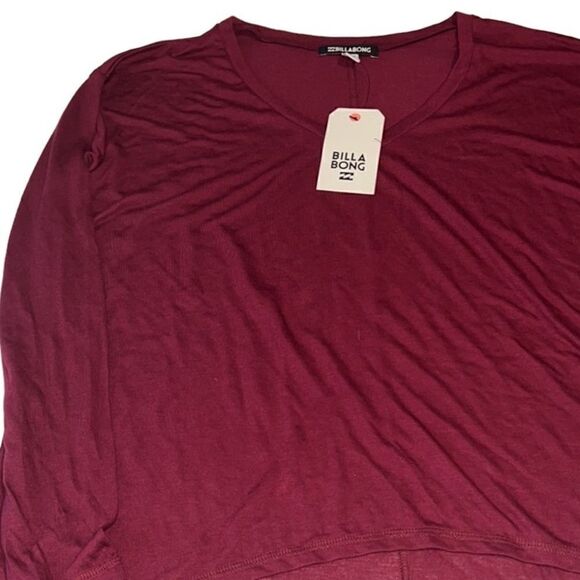 Billabong  Burgundy Long Drop Shoulder Sleeves V Neck Top Size S NWT - Picture 3 of 11